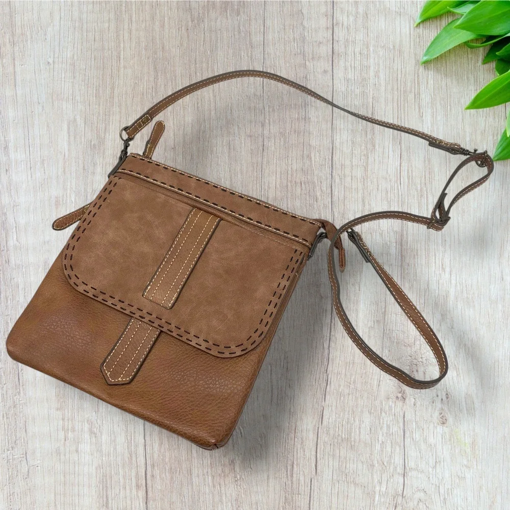 Tony Lama Brown Western Crossbody Bag Rustic Faux Leather Purse Concealed Carry